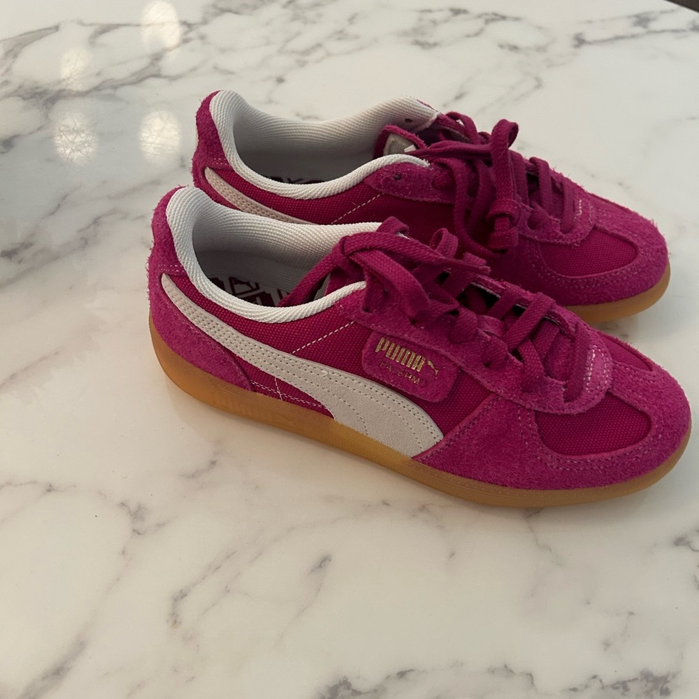 Puma Fuchsia Suede Sneakers with White and Gum Accents